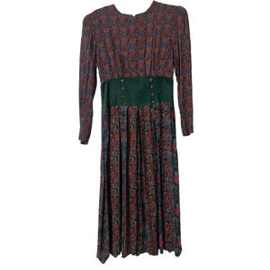 Vintage Patty O’Neil Pleated Figure Flattering Midi Paisley Cottage Dress Size 8